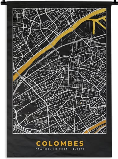 Wandkleed - Wanddoek - Colombes - Stadskaart – Plattegrond – Kaart – Frankrijk - 120x180 cm - Wandtapijt