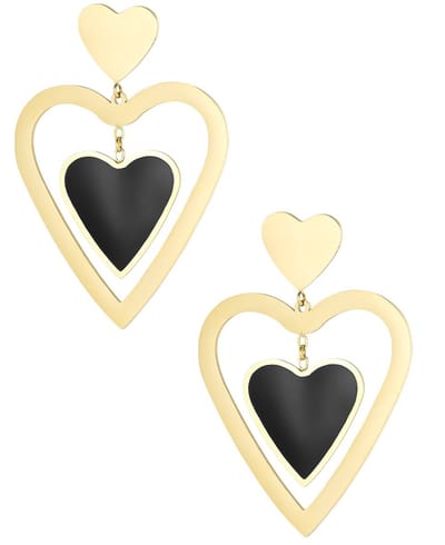 Joy Ibiza - hartjes oorbellen - zwart - vlinder sluiting - ear party boho - bohemian style - stainless steel - ip/pvd goldplated