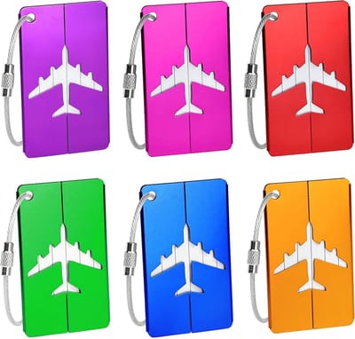 Set van 6 Gepersonaliseerde Bagagelabels met Stalen Lussen voor Handbagage en Reistassen - Ideaal voor Identificatie en Organisatie tijdens het Reizen