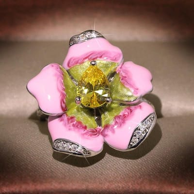 Populaire Nieuwe Product Emaille Opaal Geschilderde Ringen Europees en Amerikaans Populaire Bloem Feest Ringen voor Vrouwen No. 8 pink