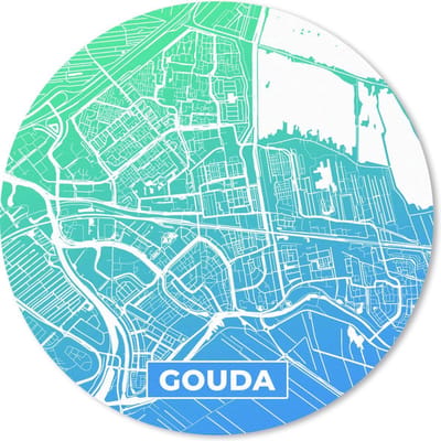 Muismat rond 20x20 cm - Mousepad Stadskaart - Gouda - Nederland - Blauw - Ronde muismatten