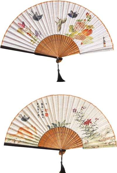 Vouwbare Chinese Bamboefans - Set van 4, Handventilator met Kwastjes voor Koelte in de Zomer, Traditionele Decoratie en Handgemaakte Accessoires
