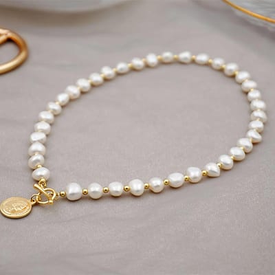 7-8mm Barok Zoetwater Parel Kettingen voor Vrouwen Meisjes 40cm Lengte OT Gesp Hanger Ketting Sieraden Cadeau 2024 Nieuw white&40cm gray