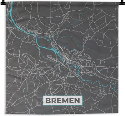 Wandkleed - Wanddoek - Duitsland – Blauw – Bremen – Stadskaart – Kaart – Plattegrond - 180x180 cm - Wandtapijt