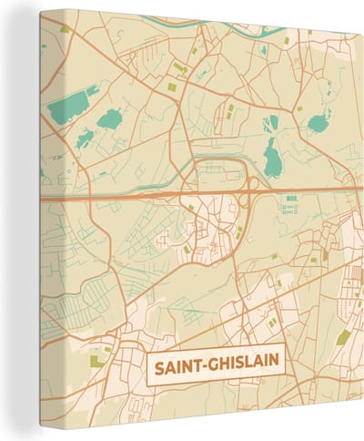 Canvas Schilderij Stadskaart - Saint-Ghislain - Plattegrond - Kaart - België - 20x20 cm - Wanddecoratie