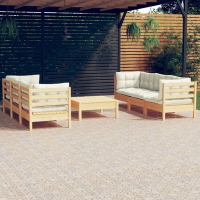 vidaXL - 7-delige - Loungeset - met - crèmekleurige - kussens - grenenhout