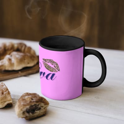 Magische Mok - Foto op Warmte Mokken - Koffiemok - Diva - Lip - Panterprint - Roze - Magic Mok - Beker - 350 ML - Theemok - Mok met Tekst