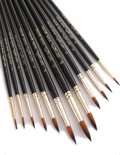 Set van 12 hoogwaardige ronde nylon verfkwasten voor fijne details, ideaal voor acrylverf, aquarelverf en olieverf, perfect voor kunstenaars en hobbyisten