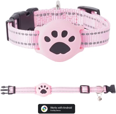 GPS KattenTracker - Zonder Maandelijkse Kosten - Werkt Met Android - IP68 Waterdicht - CR2032 Batterij (1+ Jaar) - Verstelbare Nylon Halsband - Halsomtrek 28-39 cm - Roze