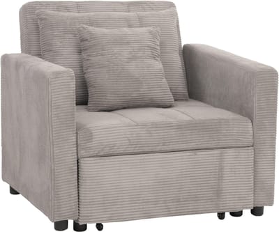 MCW-L90 fauteuil bed, opklapbare fauteuil logeerbed, ligvlak 200x100cm stof/textiel koord ~ lichtgrijs