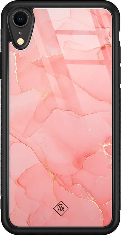Casimoda® hoesje - Geschikt voor iPhone XR - Marmer Roze - Luxe Hard Case Zwart - Backcover telefoonhoesje - Roze