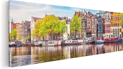 Artaza Canvas Schilderij Grachtenpanden - 60x20 cm - Wanddecoratie Amsterdam - Muurdecoratie Woonkamer - Kamer Accessoires Stad