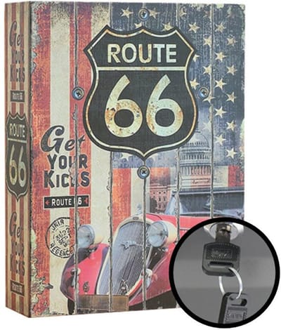 Boekkluis L - ROUTE 66 - Geheime Kluis - Booksafe - Boekenkluis - Kluis Met Sleutelslot - Geldkist - Verborgen Kluis - Veilig Geld Opbergen - Spaarpot Kluis - USA