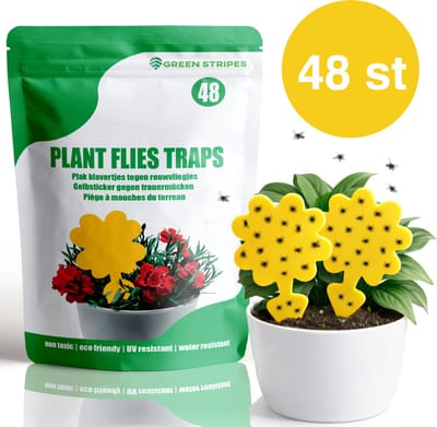Plak klavertjes tegen rouwvliegjes 48 stuks - Rouwvliegjes bestrijden - Varenrouwmug - Plakstrips - Vangkaarten - Vangplaten - Insectenval - Insectenvanger