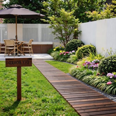 Houten Tuinpad - Recht Buitenpad - Decoratie Buiten - Versterkte Verbinding - 20cm Breed - Bruin