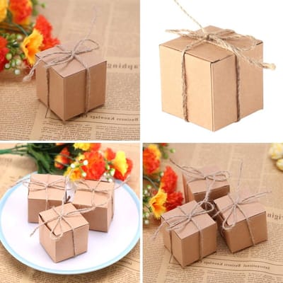 Kraft Papieren Dozen voor Cadeaus - 50 Stuks met Bruine Jute Touw voor Bruiloften, Babyshowers en Verjaardagsfeesten