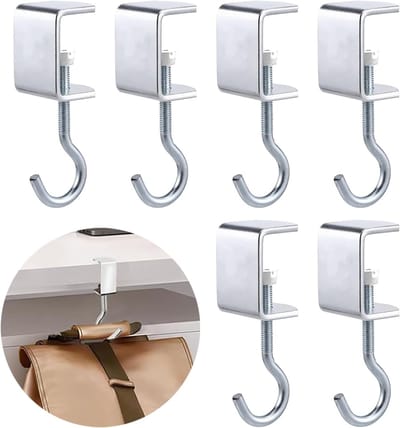 SnelShoppen - 6 Stuks Haakjes Tafel Tas Hangende Handtas Haken Bureau Haken voor Rugzak Verstelbaar en Duurzaam voor Tafel Tassen, Restaurant, Kleding