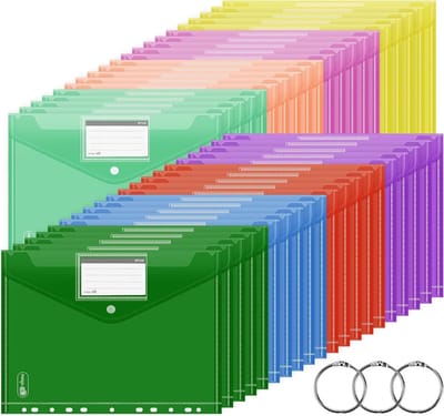 Documentenmap A4 voor Opslag, 40 Stuks, Brede Maten, 8 Kleuren, Met Labelcompartiment, Perforated Edge, Ideaal voor Kantoor en School, Organiseer je Documenten Efficiënt