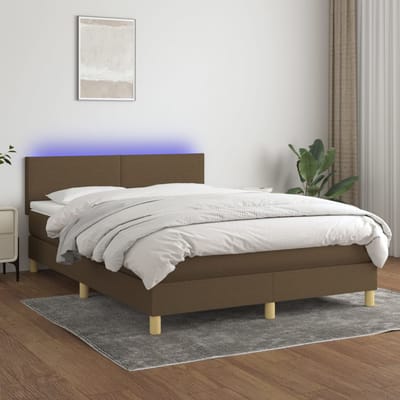 vidaXL - Boxspring - met - matras - en - LED - stof - donkerbruin - 140x190 - cm