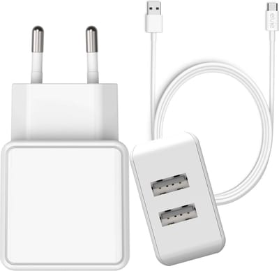 Usb Stekker 2 Poorten met usb C Kabel 1 Meter - 12w Oplader voor Galaxy A15 A16 A17 A25 A35 A55 S20 S21 S22 S23 S24 en usb C Tablets