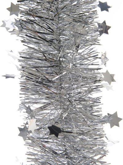 Decoris Kerstslinger - 2x - sterren - zilver - 270 x 10 cm - lametta/folie - kerstboomslinger