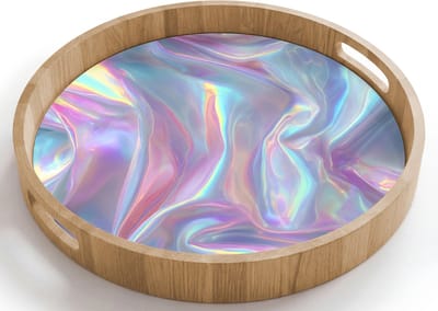 Dienblad rond 40x40 cm - Schootdienblad hout - Golvend - Pasteltinten - Glanzend - Stof - Borrelplank rechthoek - Plateau houten dienbladen
