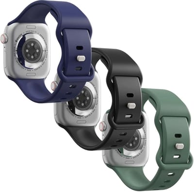 3 Pack SBG Siliconen Bandje Geschikt voor Apple Watch 1/2/3/4/5/6/7/8/9/10/11/SE/Ultra - 49/46/45/44/42MM - Navy - Zwart - Groen