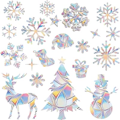 Kerstdecoratie voor ramen, 26 zelfklevende stickers met sneeuwvlokken en vogels, raamdecoratie voor een feestelijke sfeer