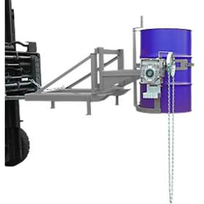 Vatenkantelaar Bauer type FD/L, voor vaten van 110-220 l, 360 kg, 270° kippen, met eindeloze ketting, vorkheftruckbevestiging, muisgrijs RAL 7005
