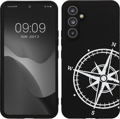 kwmobile telefoonhoesje geschikt voor Samsung Galaxy A54 5G - Hoesje voor smartphone in wit / zwart - Backcover van TPU - Vintage Kompas design