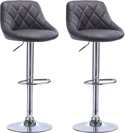 Designer Barkruk Daria - Met rugleuning - Stevig - Ergonomische barstoel - Zithoogte 60 - 82cm - Grijs - Set van 2 - Keuken en bar - In hoogte verstelbaar