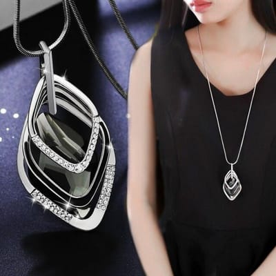 Sneeuwvlok Zircon Lange Ketting voor Vrouwen Mode Zilverkleurige Kristal Maxi Kettingen & Hangers Statement Collier Sieraden gray