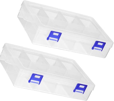 EXCITAT Opbergdozen - Universele sorteerdoos - Organizer voor kleine onderdelen - 8 vakken Praktische opbergdoos met deksel - geschikt voor kralen, plastic zaden, schroeven en sieraden - 2 stuks - Met verstelbare verdelers