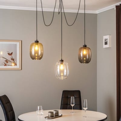 TK Lighting Hanglamp Elio, glas, bruin/helder/grijs, 3-lamps, decentraal