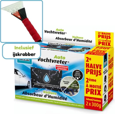Bison Auto Vochtvreter - Auto Ontvochtiger - Herbruikbaar - 300 gram - 2 Stuks - Inclusief ijskrabber