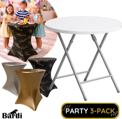 Bardi Statafel Kinderen - Bijzettafel - Inclusief 3 pack tafelhoes - Party- Feest - Statafelhoes - Statafelrok - Inklapbaar & Stevige Partytafel - Voor binnen en buiten - 60 x 74cm - Wit