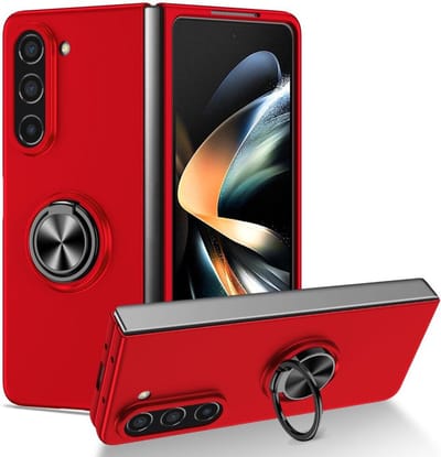 Geschikt voor Samsung Galaxy Z Fold 5 Hoesje Magnetische Kickstand Back Cover Rood