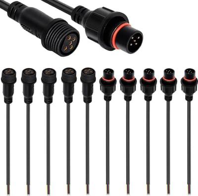 Waterdichte Stekkers - Elektrische Connectoren - Verlichting Installeren - 5-polig IP67 - 20 cm Kabel - Zwart