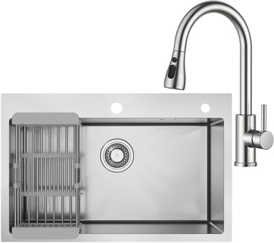 CECIPA max Spoelbak 70x45cm - Spoelbak Keuken RVS - Spoelbakken Keuken Met Keukenkraan Met Uittrekbare Uitloop - Wasbak Keuken met Afvoersysteem- Geschikt voor 80 cm spoelbakkast