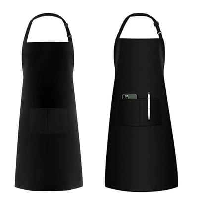 Verstelbare Schort - Waterdichte Kookschort met Zakjes - Keukenschort voor Grillen - Zwart met 2 Zakjes - 70*75cm