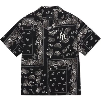 MLB Fleur de Cajou New York Yankees Imprimé All Over Chemise Décontractée Confortable à Manches Courtes Chemises Unisexes Noir 3AWSP0123-50BKS M gray