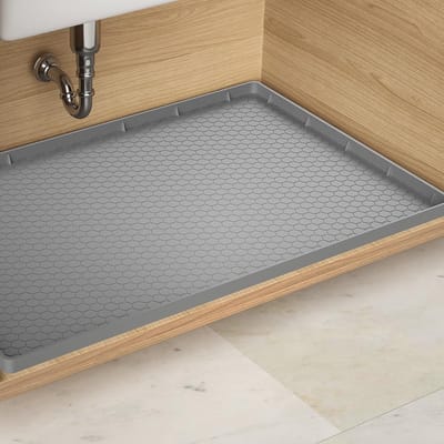 Gootsteenmat rechthoekig-gootsteenmat- Waterdichte keukenkastbak - Flexibele siliconen gootsteenvoering met afvoergaten - Keuken- en badkamerkastmat en druppelbeschermer - Voorkomt druppels - Grijs - 86x55cm