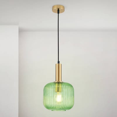 ORION Hanglamp Carneval, antiek messing/groen, Ø 20 cm, glas