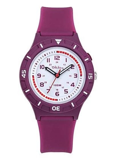 Tekday-meisjeshorloge-Paars-36mm kastformaat-met achtergrondverlichting-sportief-waterdicht-zachte silicone band.