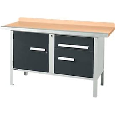 Box-type werkbank Schäfer Shop Select PWi 150-3, beuken multiplex blad, met stalen rand, tot 750 kg, B 1500 x D 700 x H 840 mm, antraciet