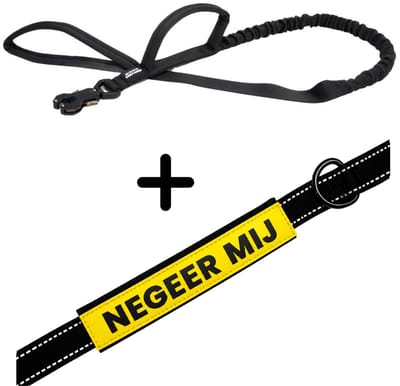 Always Prepared® Pro Hondenriem met Sleeve Negeer Mij | Elastische Hondenriem | 120 tot 150 cm | Frog Clip | Dubbel Handvat | PVC Waarschuwingssleeve