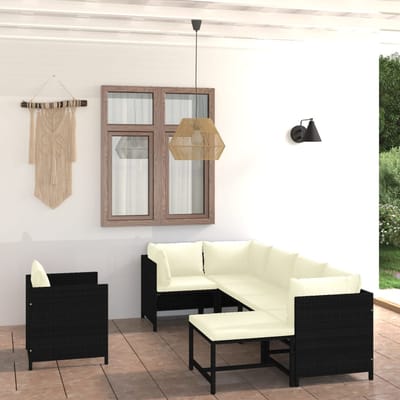 vidaXL - 7-delige - Loungeset - met - kussens - poly - rattan - zwart
