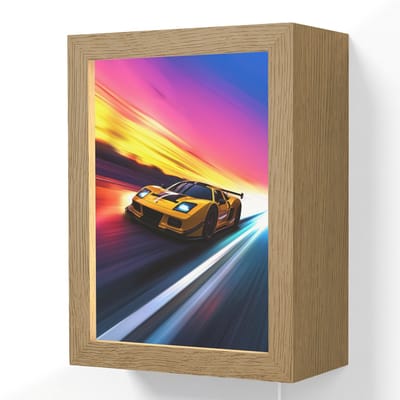 Wandlamp 15x20 cm - Oplaadbaar - Gele raceauto - Kleurrijk - Neon - Wandlampen binnen woonkamer - Slaapkamer lamp met kabel - Decoratieve nachtlamp - Vloerlamp snoer