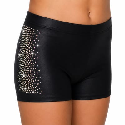Fairysports Turnbroekje Zwart Spandex maat 110-116 meisjes gymbroekje met gekleurde steentjes