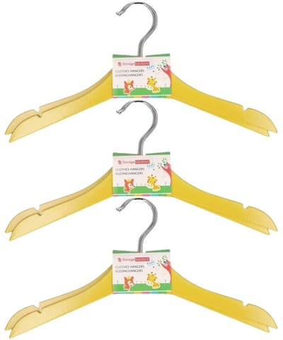 Stevige kledinghangers voor kinderen 12x stuks hout - Klerenhangers geel